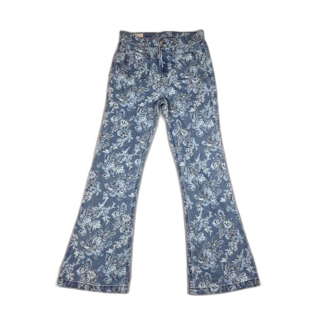 GAP x Love Shack Fancy High Rise Blue Floral 70's Flare Jeans Denim 28/6R